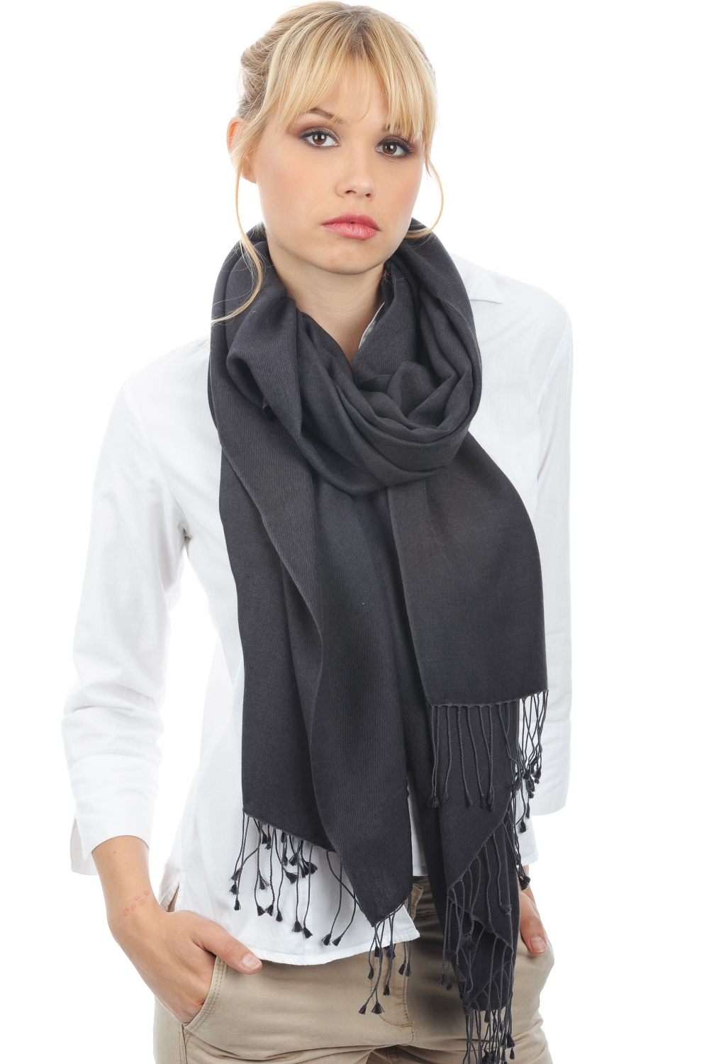 Cashmere & Silk accessories shawls platine carbon 204 cm x 92 cm